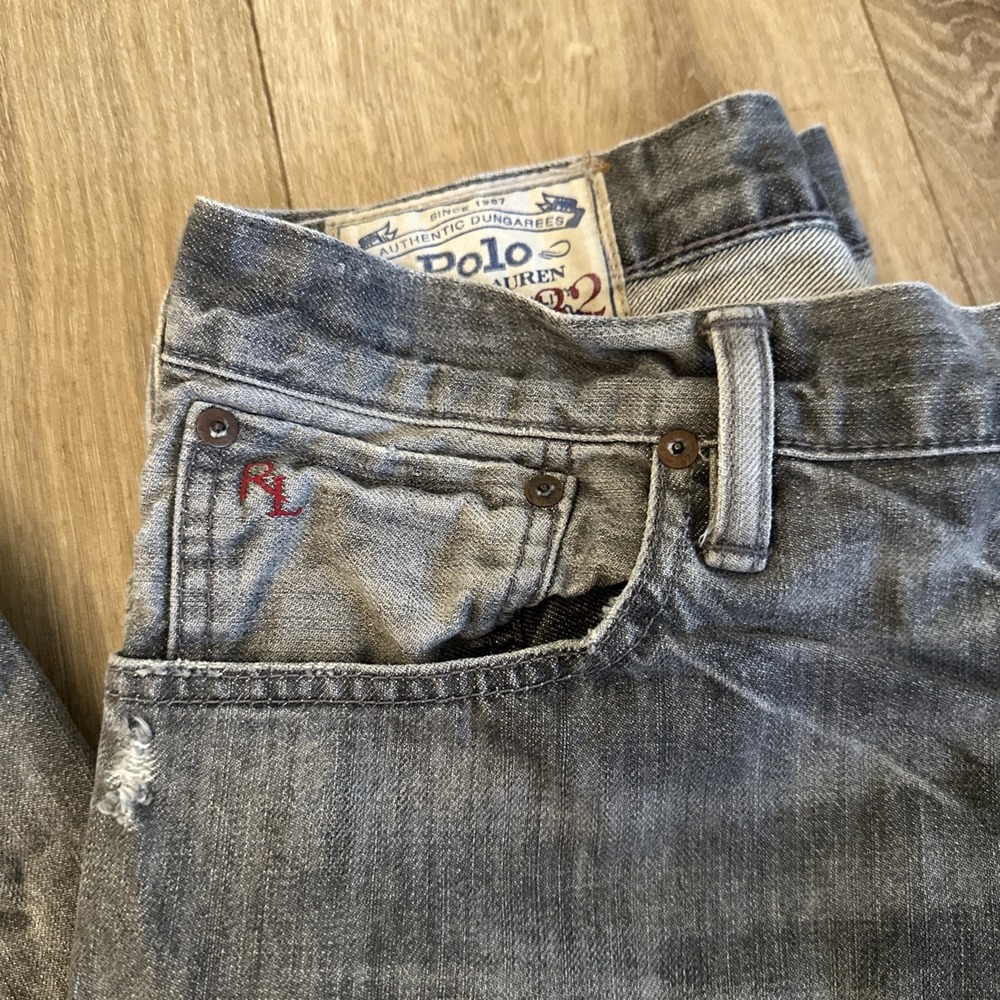 Polo Ralph Lauren Men's Jeans Denim Grey Distressed Grunge Size‎ 38x26"*